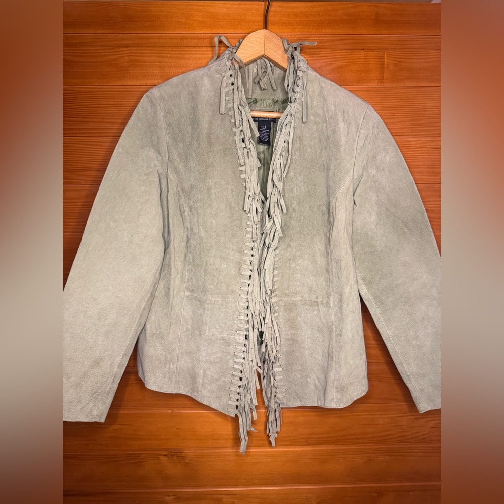 Sage Green Suede Jacket with Fringe